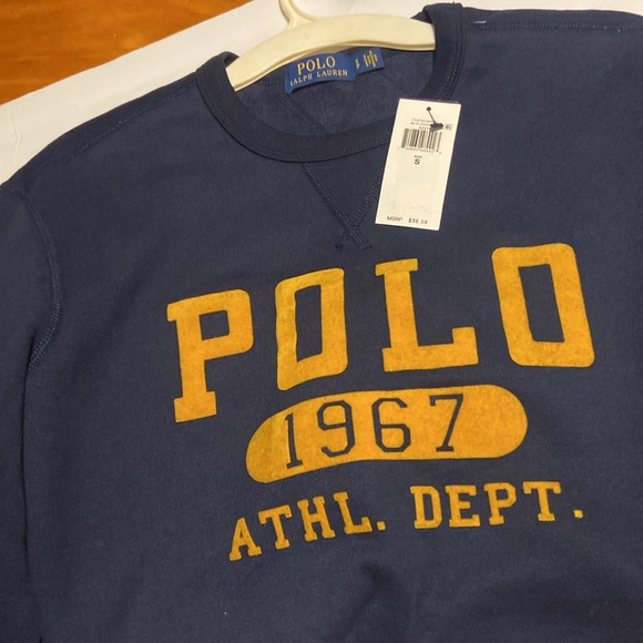Polo by Ralph Lauren Blue Crewneck Sweater with Yellow Logo - Picture 10 of 10